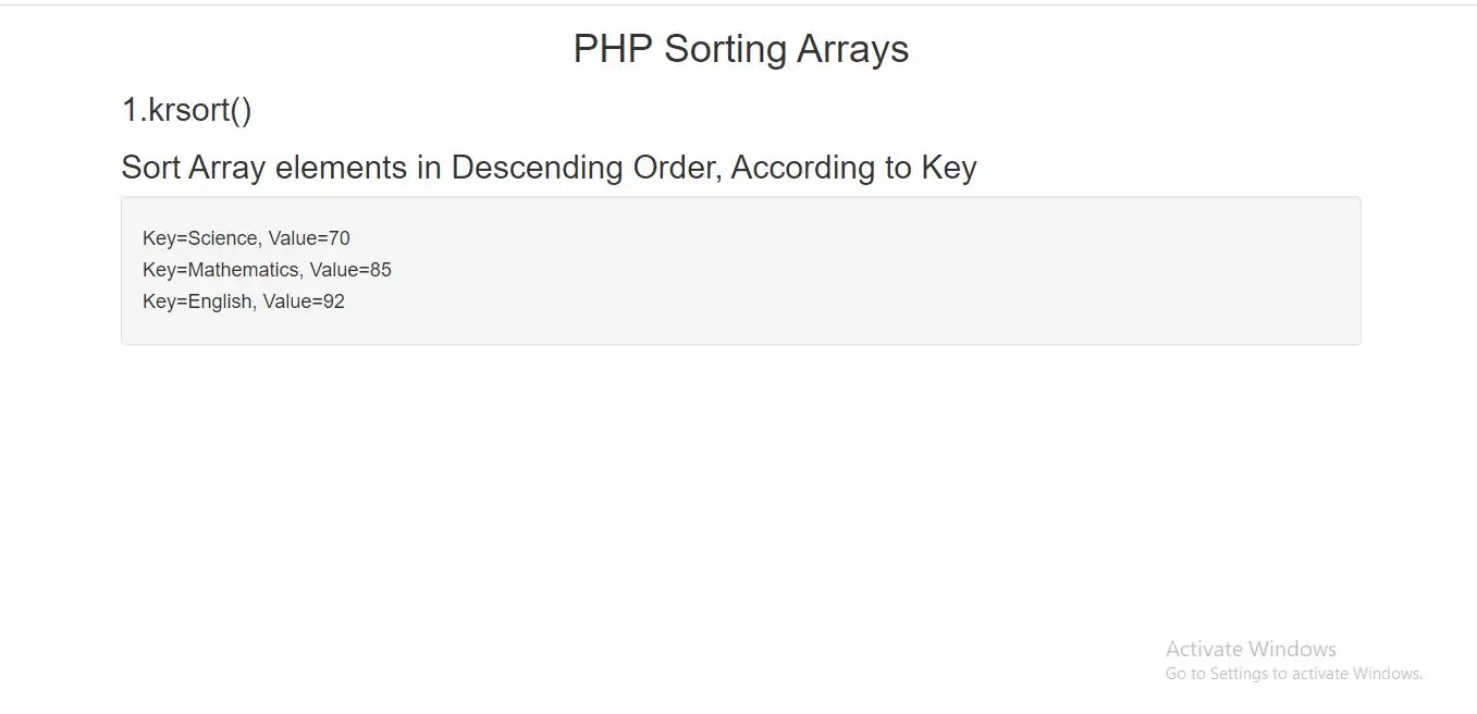 PHP krsort Function with example