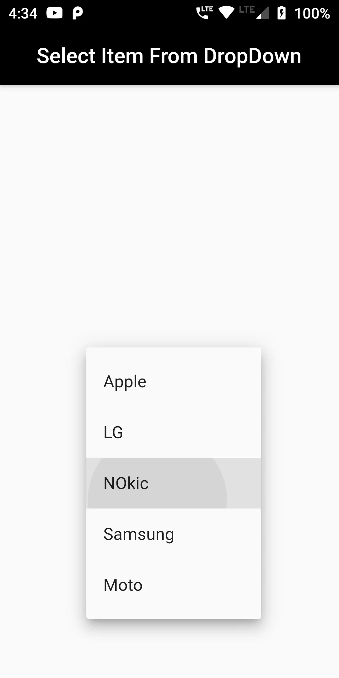 Dropdown menu item in flutter app
