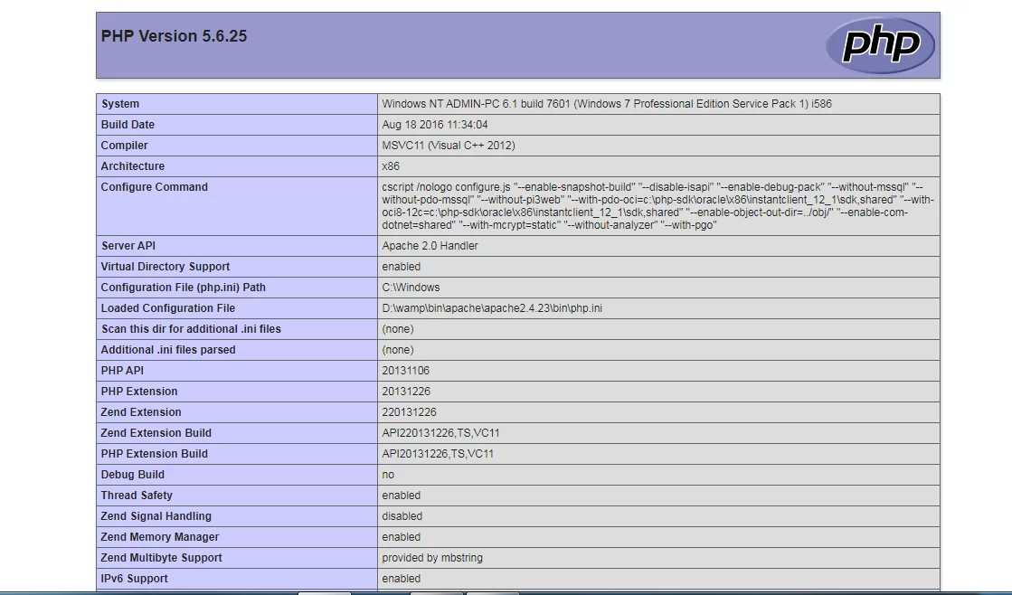 php information using phpinfo()